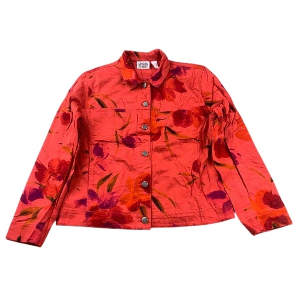 Chico's Red Floral Jean Jacket